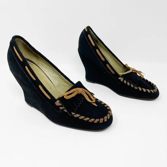 CHOCOLAT BLU Suede Moccasin Style Wedge Heel Shoes