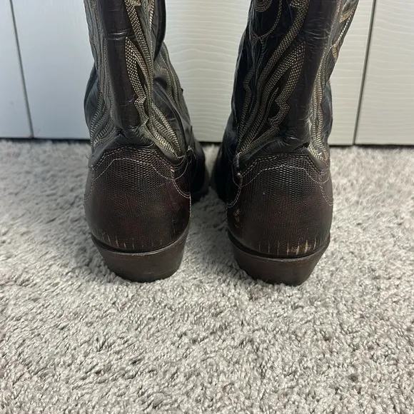 VTG Justin Men’s Cowboy Boots Chocolate Iguana Lizard Leather 8306 USA Size 8.5D